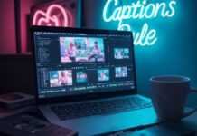 Add Captions to Your Videos Automatically With These AI Apps Messy Brooklyn desk vibes: laptop with auto-captions, a spilled coffee mug, retro VHS, and a flashing "Captions Rule" neon sign in muted pinks, teals, and yellows. Trying my best!