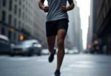 Motion Blur Photo Apps That Make You Look Like a Pro "Blurry urban jogger in NYC, captured from a shaky low-angle view with motion blur, 1x1 ratio."