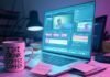 Top Automatic Video Editing Apps That Save You Hours "Late-night editing chaos: a glowing laptop with video clips, a half-empty 'No Time to Rest' mug, and a crumpled sticky note screaming 'Deadline Today!'—all bathed in muted neon hues and a glitchy glow. 🎥☕😂"