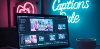 Add Captions to Your Videos Automatically With These AI Apps Messy Brooklyn desk vibes: laptop with auto-captions, a spilled coffee mug, retro VHS, and a flashing "Captions Rule" neon sign in muted pinks, teals, and yellows. Trying my best!
