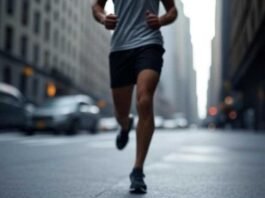 Motion Blur Photo Apps That Make You Look Like a Pro "Blurry urban jogger in NYC, captured from a shaky low-angle view with motion blur, 1x1 ratio."