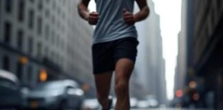 Motion Blur Photo Apps That Make You Look Like a Pro "Blurry urban jogger in NYC, captured from a shaky low-angle view with motion blur, 1x1 ratio."