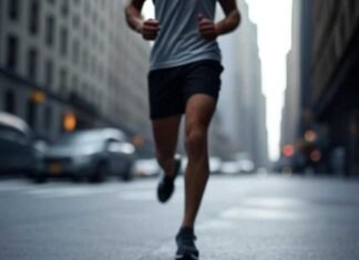 Motion Blur Photo Apps That Make You Look Like a Pro "Blurry urban jogger in NYC, captured from a shaky low-angle view with motion blur, 1x1 ratio."