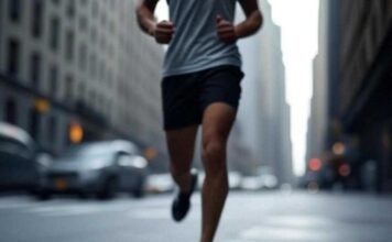 Motion Blur Photo Apps That Make You Look Like a Pro "Blurry urban jogger in NYC, captured from a shaky low-angle view with motion blur, 1x1 ratio."