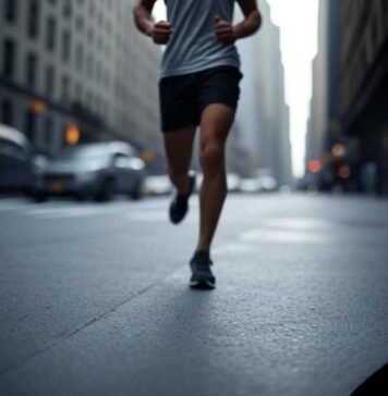 Motion Blur Photo Apps That Make You Look Like a Pro "Blurry urban jogger in NYC, captured from a shaky low-angle view with motion blur, 1x1 ratio."