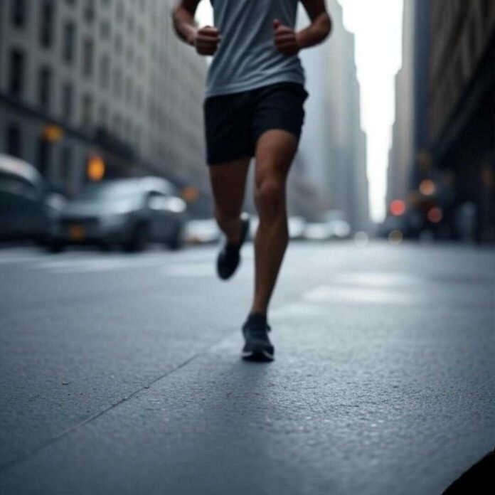 "Blurry urban jogger in NYC, captured from a shaky low-angle view with motion blur, 1x1 ratio." "Blurry urban jogger in NYC, captured from a shaky low-angle view with motion blur, 1x1 ratio."