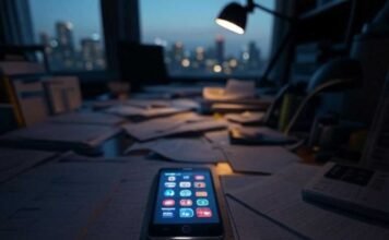 Must-Have Android Apps in 2025 That Make Life Easier "Cluttered Seattle desk with glowing Android phone, quirky apps, chaotic 2025 lifeline"