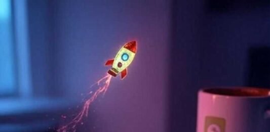 Top Apps Every Entrepreneur Needs on Their Phone A high-res, slightly blurred photorealistic shot of a cluttered desk with a glowing smartphone, a half-spilled coffee mug, and a crumpled sticky note with app icons, featuring a tiny pixelated rocket ship floating above, in a muted neon palette of faded pinks, greens, and blues.