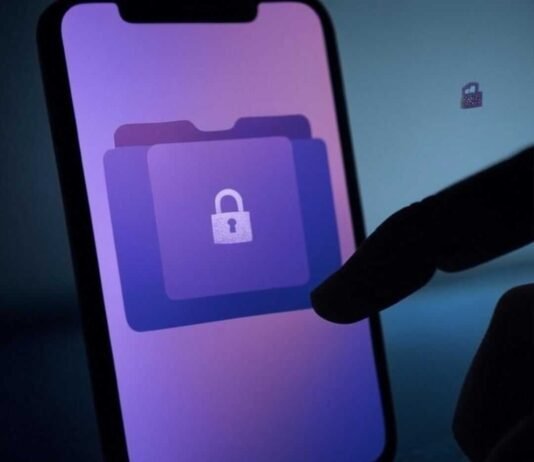 How to Hide Photos and Videos Safely on Android Devices: Your Privacy Guide Alt text: Slightly blurred smartphone screen with a locked folder icon, a hand shadow shielding it, faint digital glitch background, and a tiny pixelated padlock, featuring muted purples, deep blues, and neon green accents.